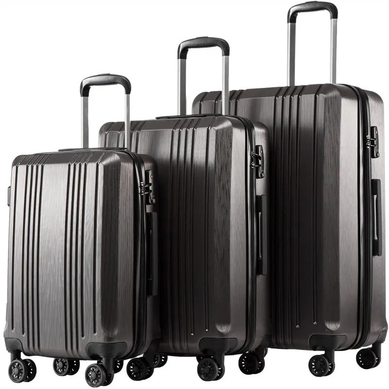 Dark grey hard-shell suitcase set with brushed texture