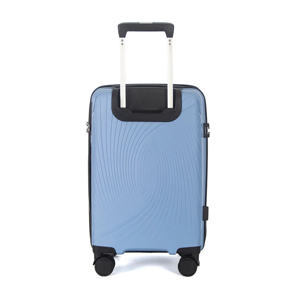 Light blue hard-shell suitcase with TSA lock and spinner wheels