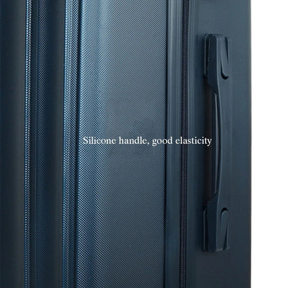 Dark blue hard-shell suitcase with vertical lines and spinner wheels