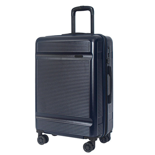 Dark blue hard-shell suitcase with ribbed texture