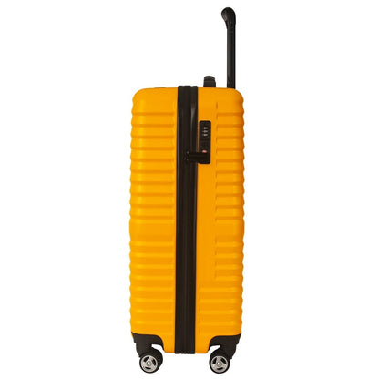 Yellow hard-shell suitcase with ribbed texture and spinner wheels