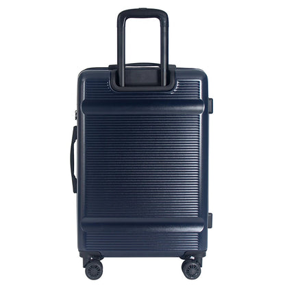 Dark blue hard-shell suitcase with ribbed texture
