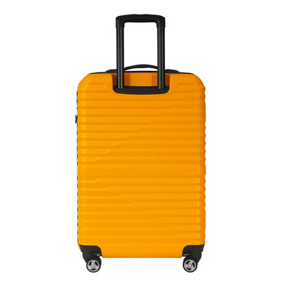 Yellow hard-shell suitcase with ribbed texture and spinner wheels