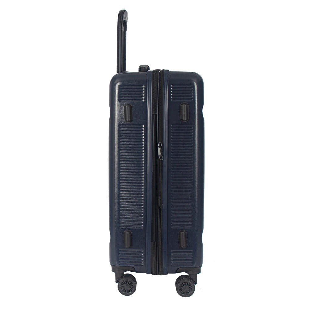 Dark blue hard-shell suitcase with ribbed texture