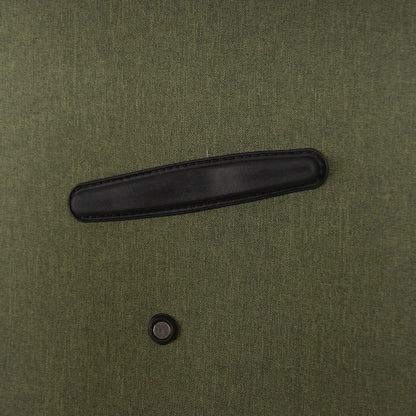 Green soft-shell suitcase with fabric exterior and spinner wheels