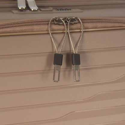 Beige hard-shell suitcase with front opening panel