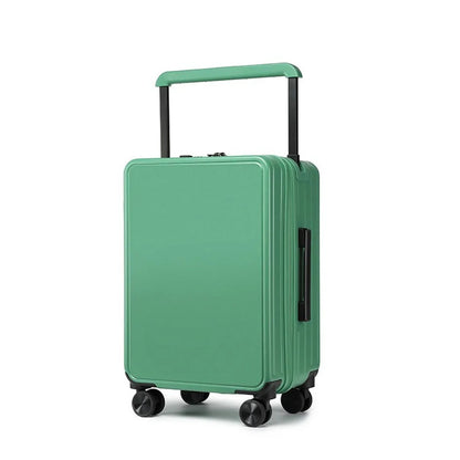 Green hard-shell suitcase with smooth panels and spinner wheels