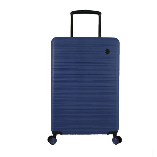 Blue 28-inch hard-shell suitcase with ribbed texture