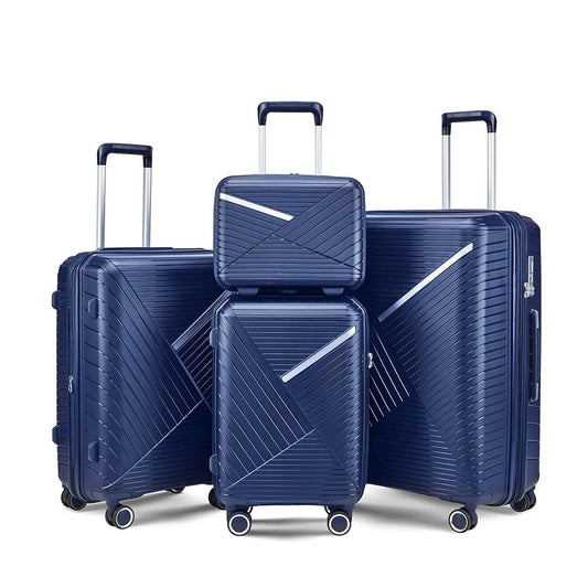 Dark blue 4-piece hard-shell suitcase set with ribbed design