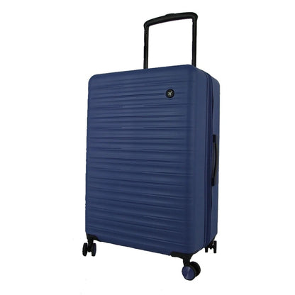 Blue 28-inch hard-shell suitcase with ribbed texture