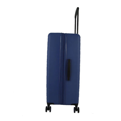 Blue 28-inch hard-shell suitcase with ribbed texture