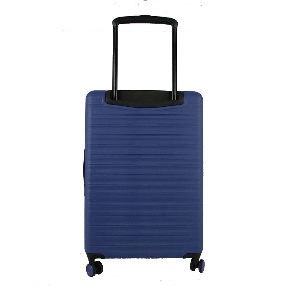 Blue 28-inch hard-shell suitcase with ribbed texture