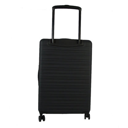 Black hard-shell suitcase with ribbed texture and spinner wheels