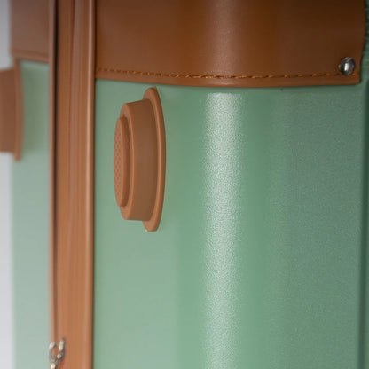 Green 28 inch hard-shell suitcase with brown accents