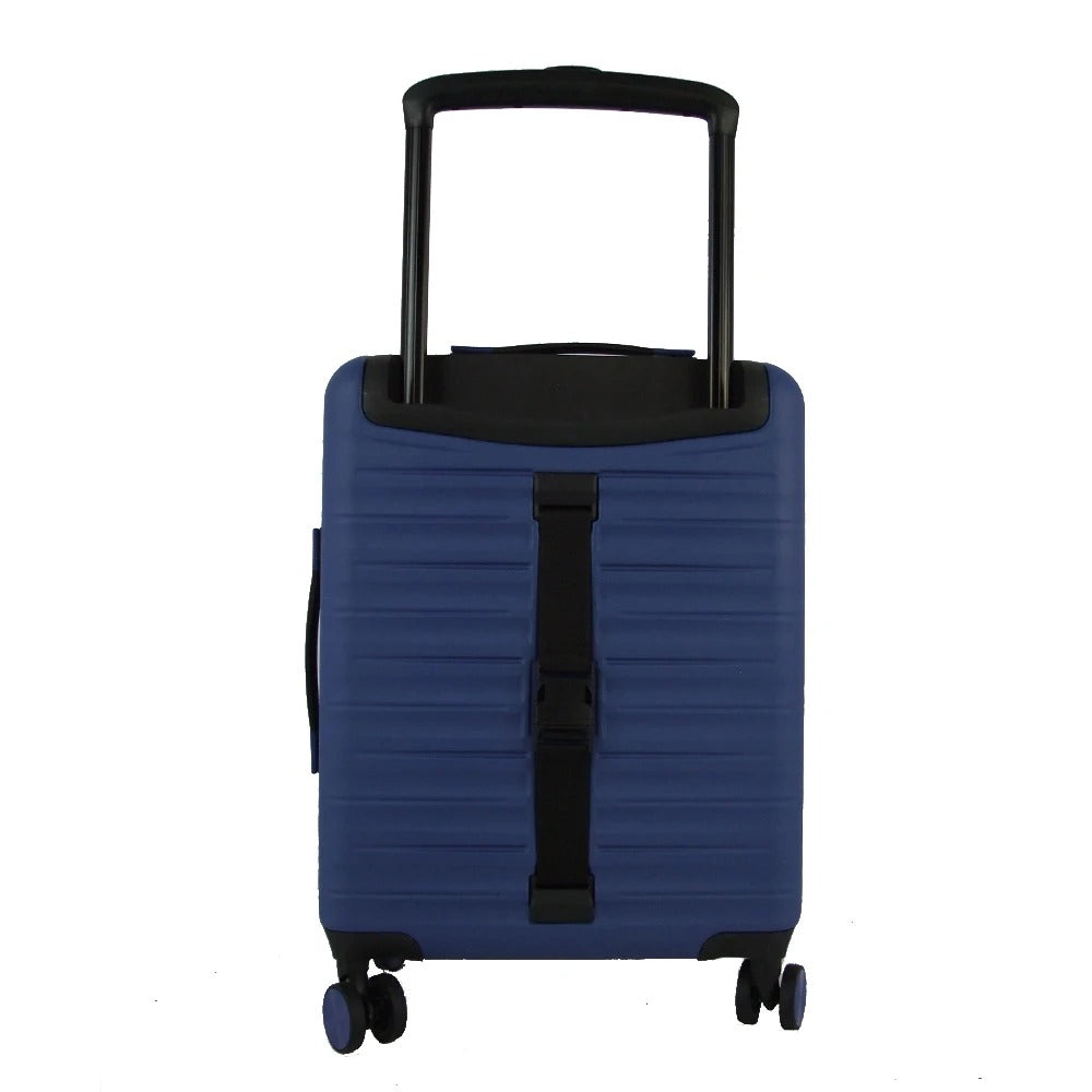 Blue 28-inch hard-shell suitcase with ribbed texture