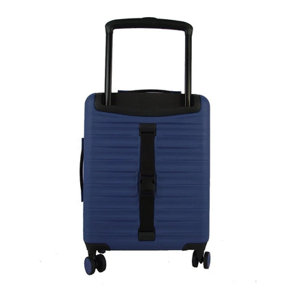 Blue 28-inch hard-shell suitcase with ribbed texture
